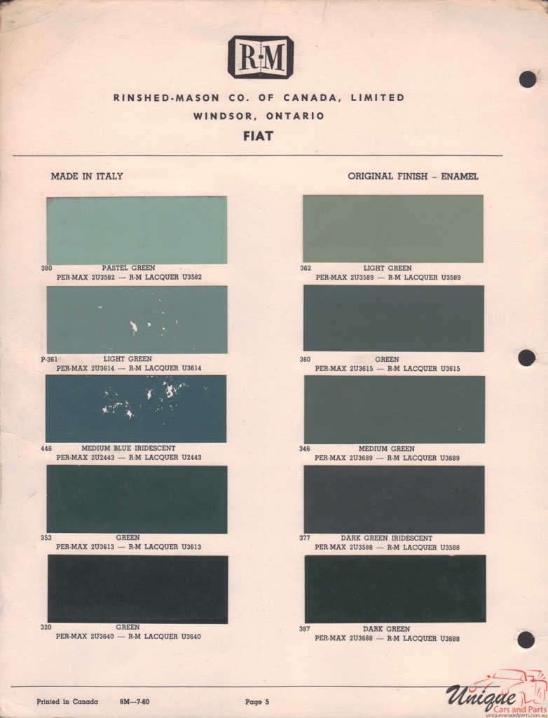 1950-1960 Fiat Paint Charts RM 5